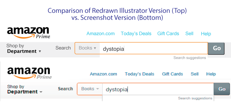 Amazon search bar redrawn in vector graphics as compared to screen shot original